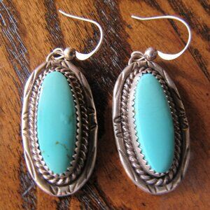 Turquoise and Silver Dangle Earrings Vintage Santo Domingo Pueblo